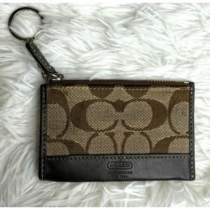 COACH Signature Brown Card Holder Coin Purse Key Ring